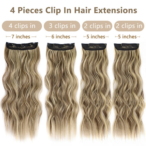 Qp hairMONIXI Long Blonde Wavy 4PCS Thick Hairpieces Clip in Synthetic Hair Extensions  Natural Hair Extensions 20 Inch for Women