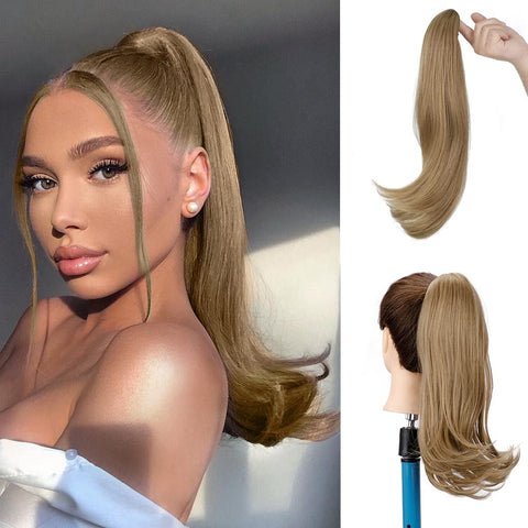 Qp hairMONIXI Long Straight Synthetic Ponytail Natural Black Ponytail Extension Claw Clip In Hairpieces for Women