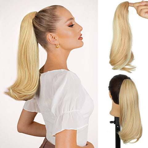 Qp hairMONIXI Long Straight Synthetic Ponytail Natural Black Ponytail Extension Claw Clip In Hairpieces for Women