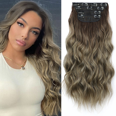 Qp hairMONIXI Long Wavy Hair Extensions Synthetic 4Pcs/Set Hair 20 Inches Clip In Hair Extensions For Women Heat Resistance