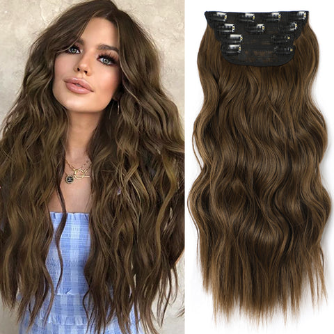 Qp hairMONIXI Long Wavy Hair Extensions Synthetic 4Pcs/Set Hair 20 Inches Clip In Hair Extensions For Women Heat Resistance