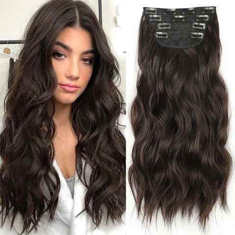 Qp hairMONIXI Long Wavy Hair Extensions Synthetic 4Pcs/Set Hair 20 Inches Clip In Hair Extensions For Women Heat Resistance