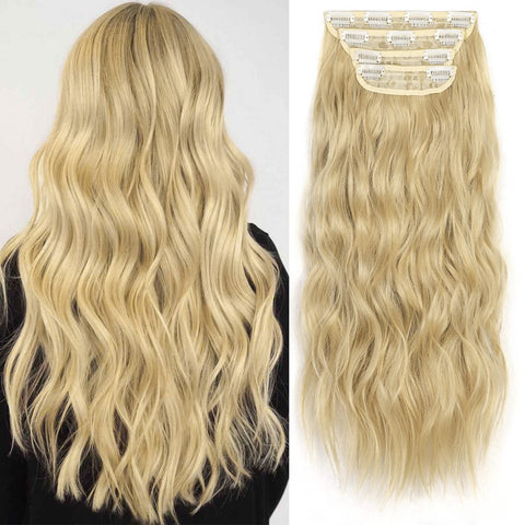 Qp hairMONIXI Long Wavy Hair Extensions Synthetic 4Pcs/Set Hair 20 Inches Clip In Hair Extensions For Women Heat Resistance