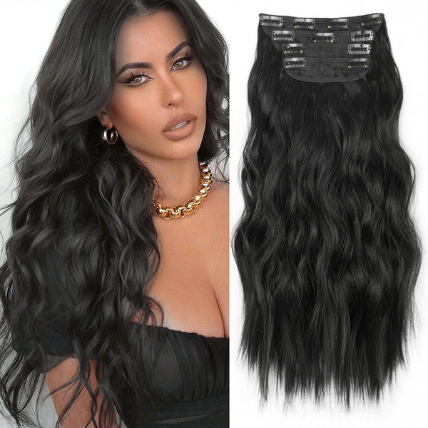 Qp hairMONIXI Long Wavy Hair Extensions Synthetic 4Pcs/Set Hair 20 Inches Clip In Hair Extensions For Women Heat Resistance