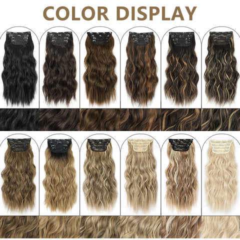 Qp hairMONIXI Long Wavy Hair Extensions Synthetic 4Pcs/Set Hair 20 Inches Clip In Hair Extensions For Women Heat Resistance