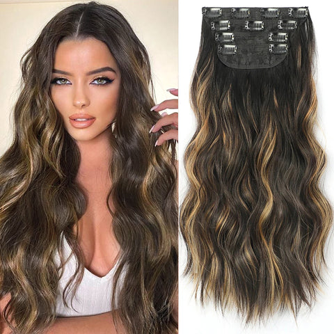 Qp hairMONIXI Long Wavy Hair Extensions Synthetic 4Pcs/Set Hair 20 Inches Clip In Hair Extensions For Women Heat Resistance