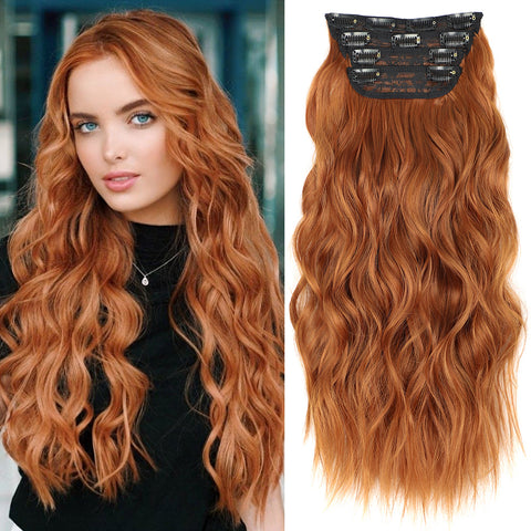 Qp hairMONIXI Long Wavy Hair Extensions Synthetic 4Pcs/Set Hair 20 Inches Clip In Hair Extensions For Women Heat Resistance