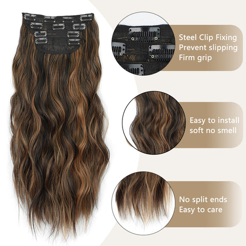 Qp hairMONIXI Long Wavy Hair Extensions Synthetic 4Pcs/Set Hair 20 Inches Clip In Hair Extensions For Women Heat Resistance