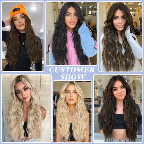Qp hairMONIXI Long Wavy Hair Extensions Synthetic 4Pcs/Set Hair 20 Inches Clip In Hair Extensions For Women Heat Resistance