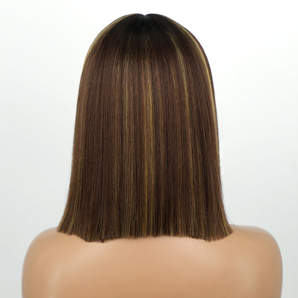 Qp hairMONIXI Short Sytnthetic Hightlight Wig Straight Bob Wigs for Women Shoulder Length Middle Part Wig 60 613 Heat Resistant Wigs