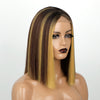 Qp hairMONIXI Short Sytnthetic Hightlight Wig Straight Bob Wigs for Women Shoulder Length Middle Part Wig 60 613 Heat Resistant Wigs