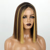 Qp hairMONIXI Short Sytnthetic Hightlight Wig Straight Bob Wigs for Women Shoulder Length Middle Part Wig 60 613 Heat Resistant Wigs