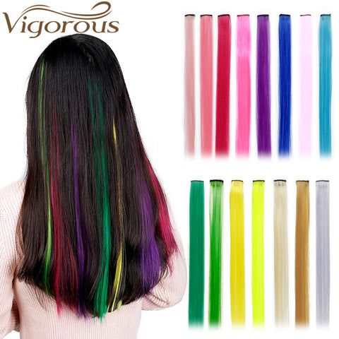 Qp hairMONIXI Synthetic 10pcs/Lot Single Clip In One Piece 20 Inch Two Tone Color Hair Synthetic Long Straight Hair Extensions