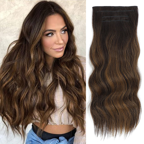 Qp hairMONIXI Synthetic 4pcs Clip in Extensions Long Wavy Hair Extension for Women Dairy Looks Nature Heat Resistence Fiber