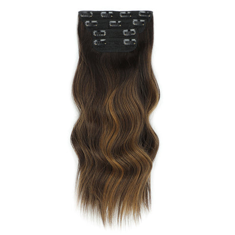 Qp hairMONIXI Synthetic 4pcs Clip in Extensions Long Wavy Hair Extension for Women Dairy Looks Nature Heat Resistence Fiber
