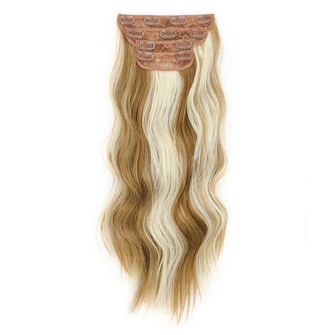 Qp hairMONIXI Synthetic 4pcs Clip in Extensions Long Wavy Hair Extension for Women Dairy Looks Nature Heat Resistence Fiber