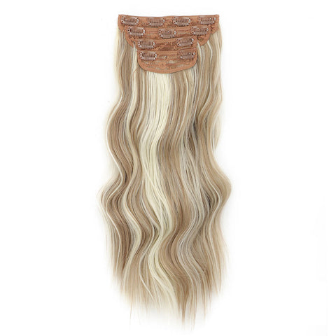 Qp hairMONIXI Synthetic 4pcs Clip in Extensions Long Wavy Hair Extension for Women Dairy Looks Nature Heat Resistence Fiber