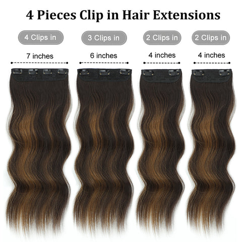 Qp hairMONIXI Synthetic 4pcs Clip in Extensions Long Wavy Hair Extension for Women Dairy Looks Nature Heat Resistence Fiber