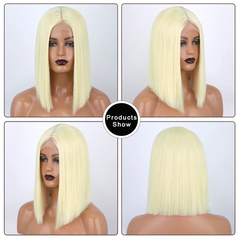 Qp hairMONIXI Synthetic 613 Blonde Wig Short Straight Bob Wig Middle Part Wigs For  Black White Women  60 Highlight Daliy Use