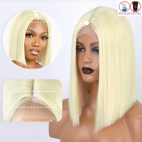 Qp hairMONIXI Synthetic 613 Blonde Wig Short Straight Bob Wig Middle Part Wigs For  Black White Women  60 Highlight Daliy Use