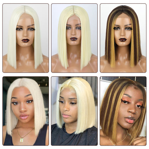 Qp hairMONIXI Synthetic 613 Blonde Wig Short Straight Bob Wig Middle Part Wigs For  Black White Women  60 Highlight Daliy Use