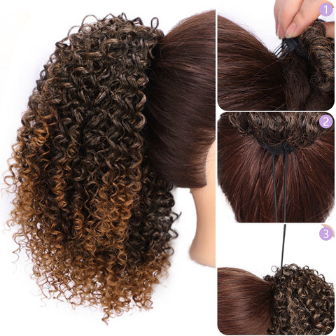 Qp hairMONIXI Synthetic Afro Kinky Curly Ponytail African  Short Wrap Synthetic Drawstring Puff Pony Tail Clip in Hair Extensions