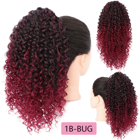 Qp hairMONIXI Synthetic Afro Kinky Curly Ponytail African  Short Wrap Synthetic Drawstring Puff Pony Tail Clip in Hair Extensions