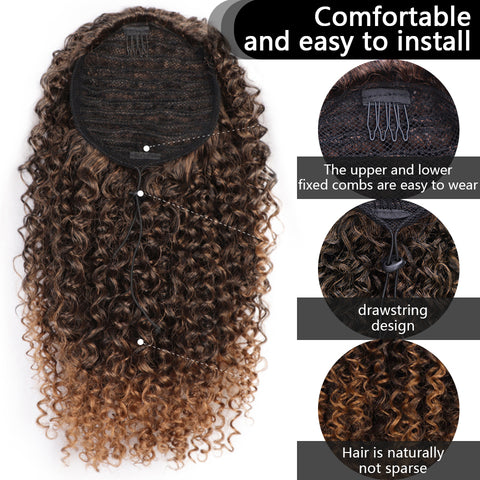Qp hairMONIXI Synthetic Afro Kinky Curly Ponytail African  Short Wrap Synthetic Drawstring Puff Pony Tail Clip in Hair Extensions