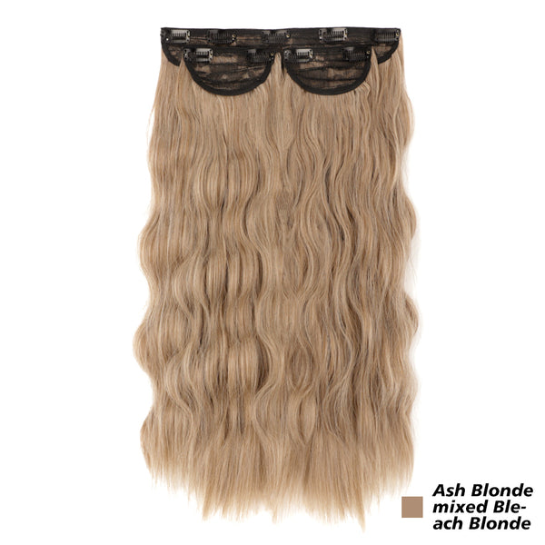 Qp hairMONIXI Synthetic Ash Blonde Hair Extension Long Wavy Hair Extensions Clip for Women Natural Dark Brown Heat Resistant Daily Hair