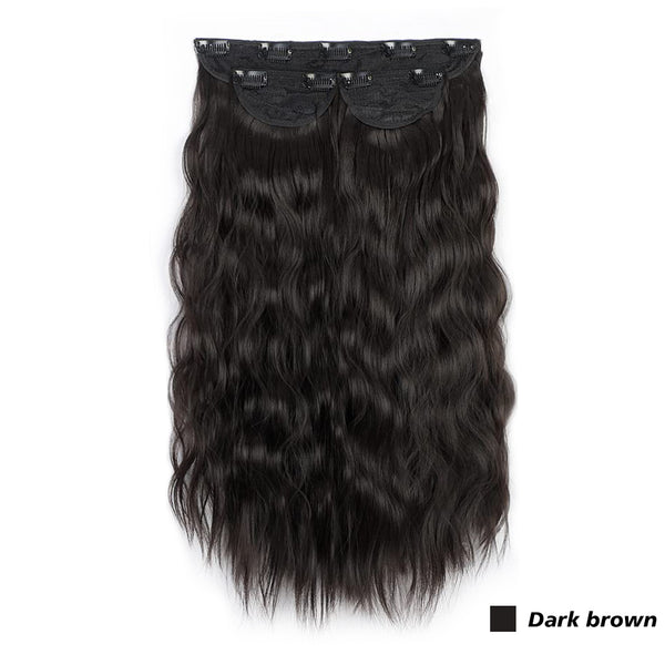Qp hairMONIXI Synthetic Ash Blonde Hair Extension Long Wavy Hair Extensions Clip for Women Natural Dark Brown Heat Resistant Daily Hair