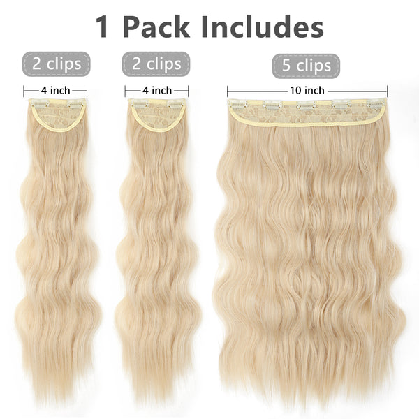 Qp hairMONIXI Synthetic Ash Blonde Hair Extension Long Wavy Hair Extensions Clip for Women Natural Dark Brown Heat Resistant Daily Hair