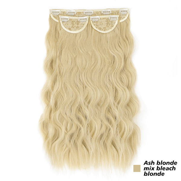 Qp hairMONIXI Synthetic Ash Blonde Hair Extension Long Wavy Hair Extensions Clip for Women Natural Dark Brown Heat Resistant Daily Hair
