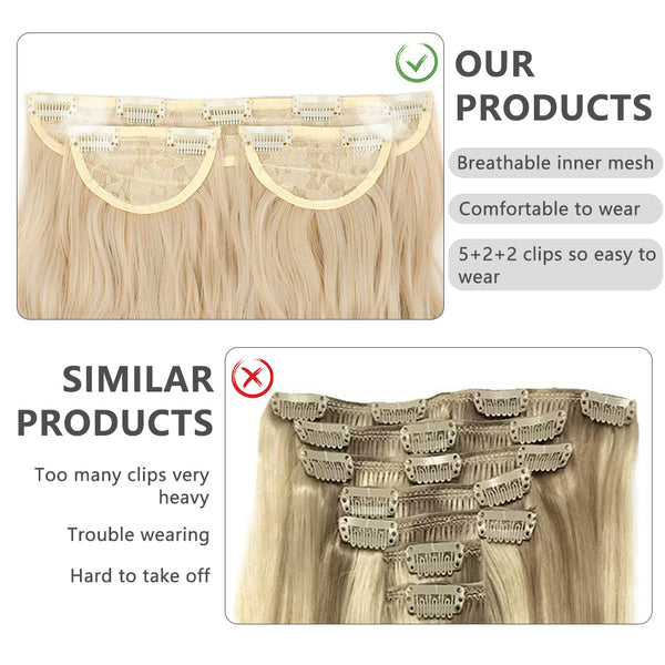 Qp hairMONIXI Synthetic Ash Blonde Hair Extension Long Wavy Hair Extensions Clip for Women Natural Dark Brown Heat Resistant Daily Hair