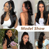 Qp hairMONIXI Synthetic Black Ponytail Extension Long Straight Clip in Hair Extensions with Swooped Ends Half up Half down Hair Clip