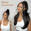 Qp hairMONIXI Synthetic Black Ponytail Extension Long Straight Clip in Hair Extensions with Swooped Ends Half up Half down Hair Clip