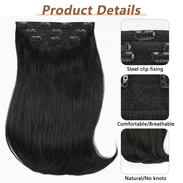 Qp hairMONIXI Synthetic Black Ponytail Extension Long Straight Clip in Hair Extensions with Swooped Ends Half up Half down Hair Clip