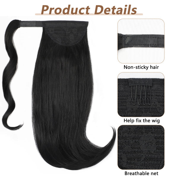 Qp hairMONIXI Synthetic Black Ponytail Extension Long Straight Clip in Hair Extensions with Swooped Ends Half up Half down Hair Clip