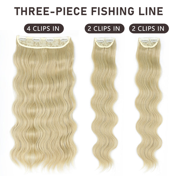 Qp hairMONIXI Synthetic Blonde Invisible Wire Hair Extensions Long Wavy Clip in Hair extensions for Women Natural Fish Line Daily Hair