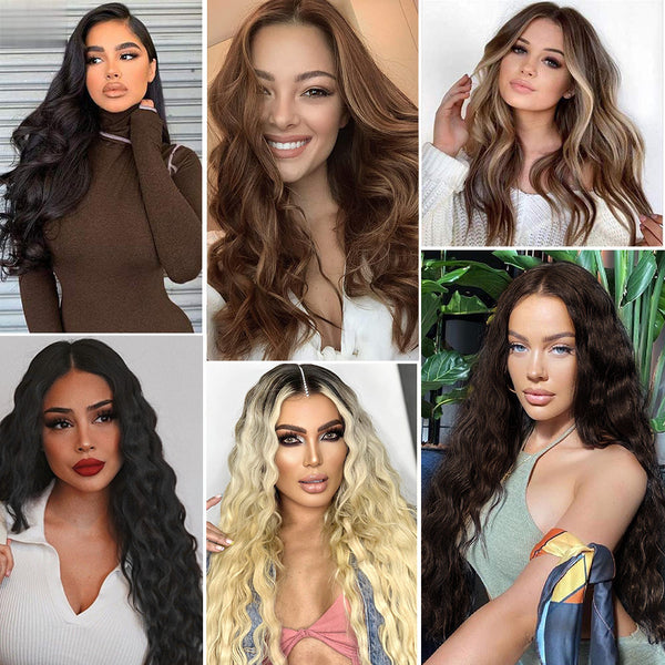 Qp hairMONIXI Synthetic Blonde Invisible Wire Hair Extensions Long Wavy Clip in Hair extensions for Women Natural Fish Line Daily Hair