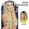 Qp hairMONIXI Synthetic Blonde Invisible Wire Hair Extensions Long Wavy Clip in Hair extensions for Women Natural Fish Line Daily Hair