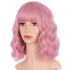 Qp hairMONIXI Synthetic Blue Wig Short Wavy Wig with Bangs for Women Natural Pink/Blonde/Red Hair Bob Wigs Heat Resistant Fiber Cosplay