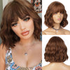 Qp hairMONIXI Synthetic Blue Wig Short Wavy Wig with Bangs for Women Natural Pink/Blonde/Red Hair Bob Wigs Heat Resistant Fiber Cosplay