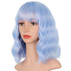 Qp hairMONIXI Synthetic Blue Wig Short Wavy Wig with Bangs for Women Natural Pink/Blonde/Red Hair Bob Wigs Heat Resistant Fiber Cosplay