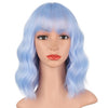 Qp hairMONIXI Synthetic Blue Wig Short Wavy Wig with Bangs for Women Natural Pink/Blonde/Red Hair Bob Wigs Heat Resistant Fiber Cosplay