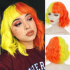 Qp hairMONIXI Synthetic Blue Wig Short Wavy Wig with Bangs for Women Natural Pink/Blonde/Red Hair Bob Wigs Heat Resistant Fiber Cosplay