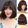 Qp hairMONIXI Synthetic Blue Wig Short Wavy Wig with Bangs for Women Natural Pink/Blonde/Red Hair Bob Wigs Heat Resistant Fiber Cosplay