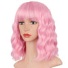 Qp hairMONIXI Synthetic Blue Wig Short Wavy Wig with Bangs for Women Natural Pink/Blonde/Red Hair Bob Wigs Heat Resistant Fiber Cosplay