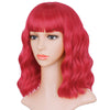 Qp hairMONIXI Synthetic Blue Wig Short Wavy Wig with Bangs for Women Natural Pink/Blonde/Red Hair Bob Wigs Heat Resistant Fiber Cosplay