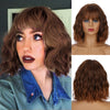 Qp hairMONIXI Synthetic Blue Wig Short Wavy Wig with Bangs for Women Natural Pink/Blonde/Red Hair Bob Wigs Heat Resistant Fiber Cosplay