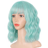 Qp hairMONIXI Synthetic Blue Wig Short Wavy Wig with Bangs for Women Natural Pink/Blonde/Red Hair Bob Wigs Heat Resistant Fiber Cosplay
